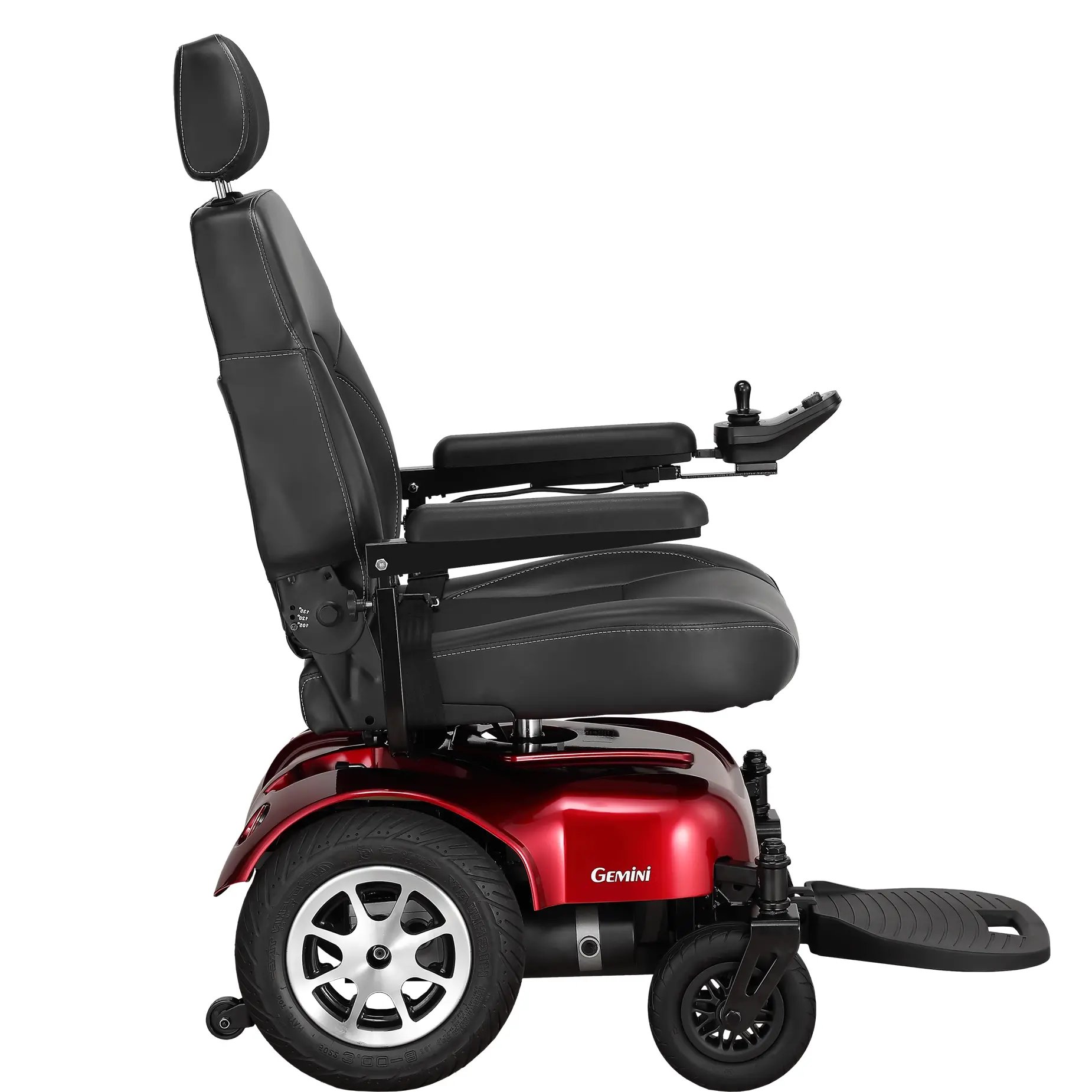 The Merits heavy-duty power wheelchair Gemini right profile view.