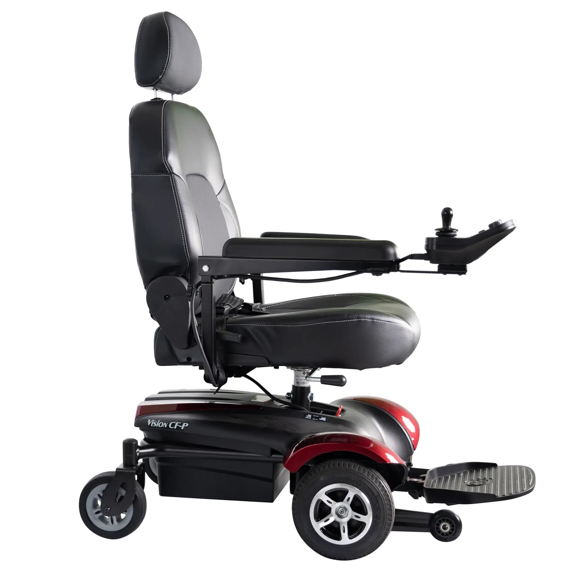 The Merits power wheelchair Vision CF right profile view.